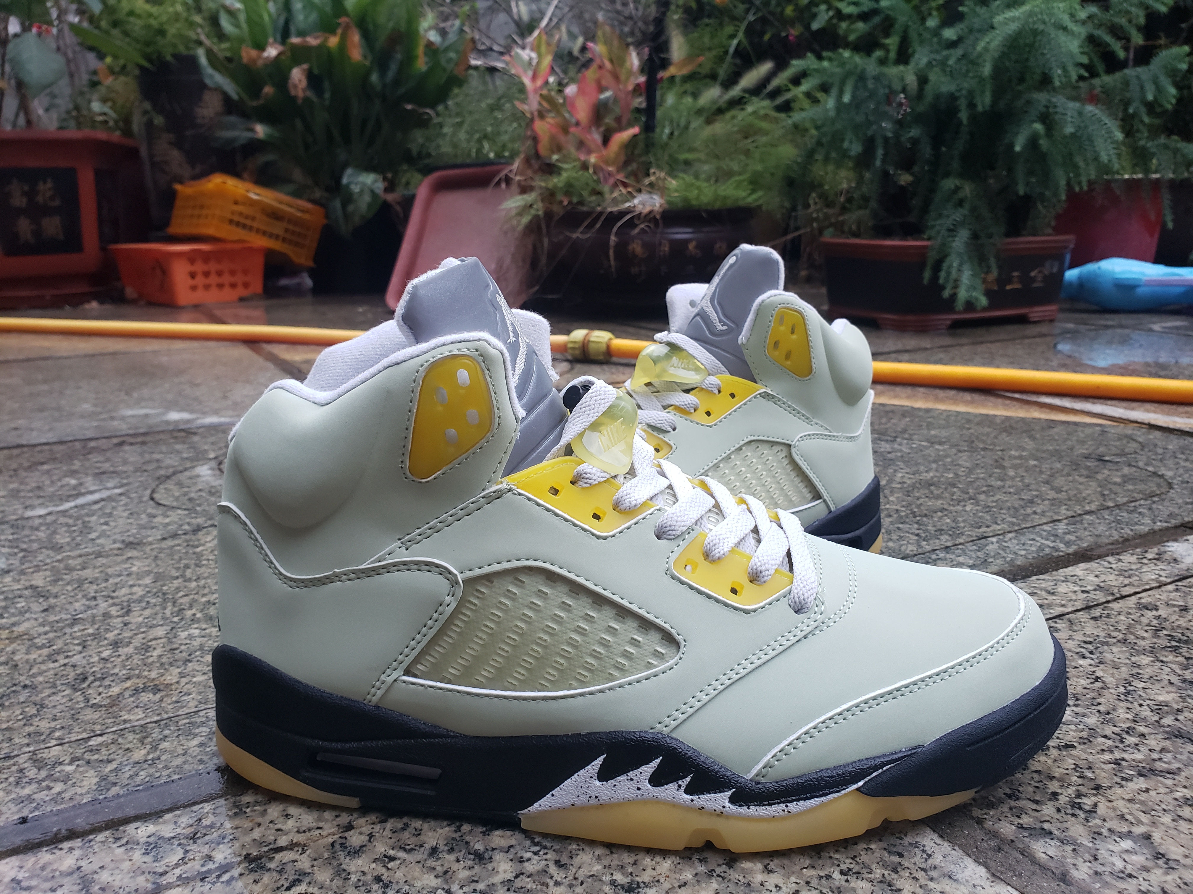 2021 Air Jordan 5 Grey Yeloow Black Shoes - Click Image to Close